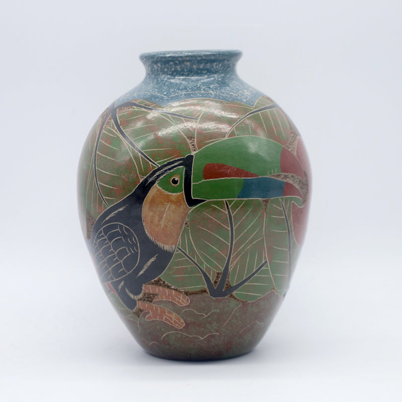Toucan and Hummingbird Ceramic Tropical Vase