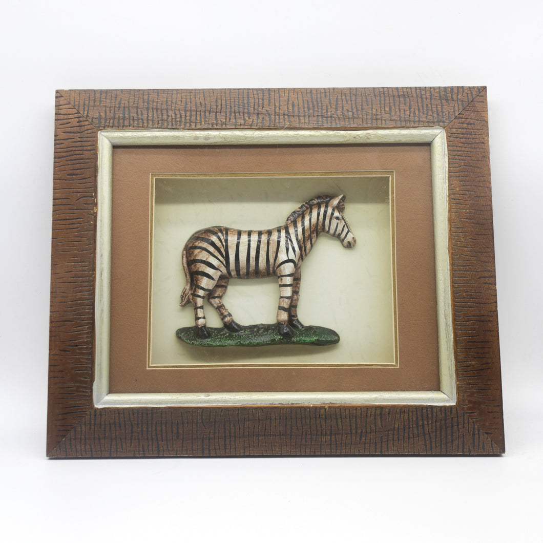 Wooden Zebra Carving in Framed Enclosure