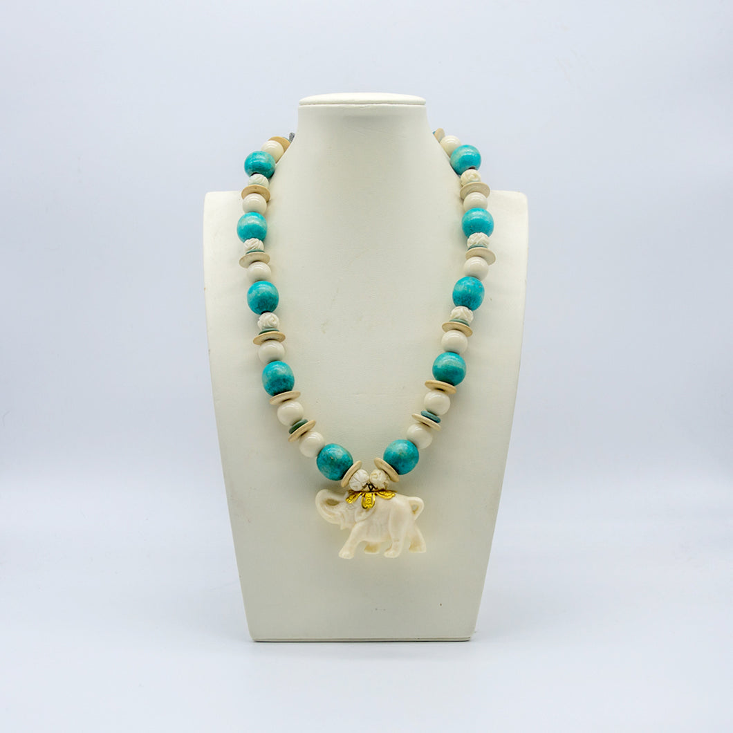 Elephant Summer Necklace with Aqua Sequence